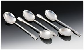 Art Deco Set Of Five Silver Coffee Spoons. Hallmark Birmingham 1931. 38.3grams.