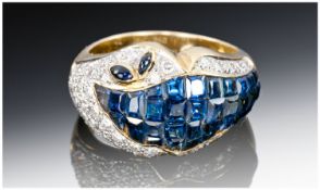 18ct Gold Diamond & Sapphire Cluster Ring, Set With A Cluster Of Sapphires Surrounded By Pave Set