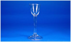 George II Early 18th Century Cordial Drinking Glass with double folded foot, unusual long stem.