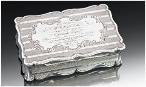 A Fine Silver & Gilt Shaped Bright Cut Table Snuff Box with silver gilt interior. Hallmark