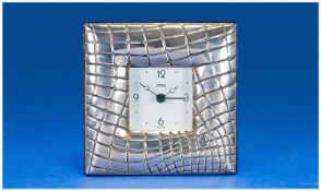 Carrs Silver Fronted Contemporary Mantle Clock, hallmarked for Sheffield 2002, square sectioned