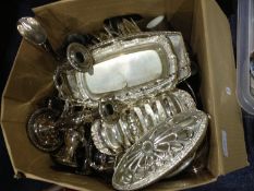 Large Box of Assorted Silver Plated Ware, including various items.