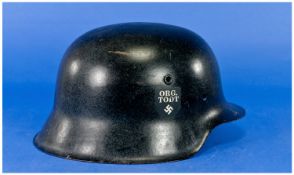 WW2 German Organization TODT single decal model 42 black steel helmet shell.