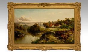 Thomas Seymour (1844-1904) ``Cottage By a River``, oil on canvas, signed. 18x30 inches.