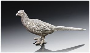 A Silver Model Figure Of A Pheasant. Hallmark Birmingham 1971. 3.25`` in height, 6.25`` in length.