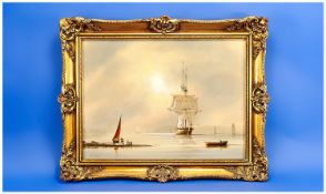 Oil on Canvas, signed to lower left, `Tim Thompson`, depicting fishing boats and sailing boats in