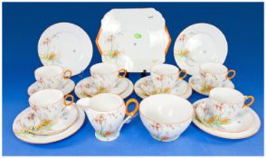 Shelley 21 Piece Tea Service, Stile, Rose with Butterflies, Pattern No 2231. Circa 1930`s. All
