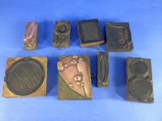 Eight Copper and Wood ``Port Hole`` Printing Blocks.