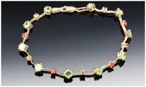 10ct Gold Gem Set Mexican Bracelet, Set With Peridot And Citrine Coloured Stones, Length 7¼ Inches,