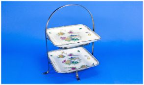 Royal Doulton 1930`s Two Tier Plated Cake Stand. Complete with Choniserie Pattern Doulton Dishes.