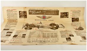 Original 1937 Garage Maintenance Chart for `The Flying Standard Car`. 40 by 60 inches.