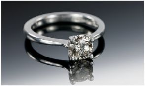 18ct White Gold Single Stone Diamond Ring, Set With A Round Modern Brilliant Cut Diamond, Fully