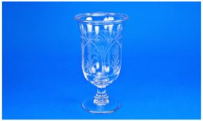 Large Late Victorian Trumpet Shaped Glass Vase, the bowl decorated with repeated pattern of etched