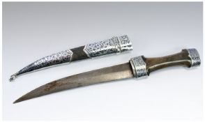 18th/19th Century Ottoman Dagger, Appears To Be Rhinoceros Horn Handle, double-edged curving watered