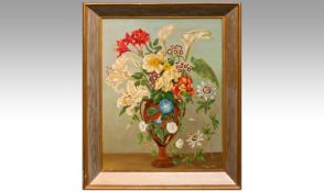 Kathleen O`Hara (mid 20th Century English School) - Still Life, Vase of Flowers, Oil On Canvas,