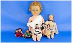 Various Mid 20th Century Dolls comprising girl doll with hard plastic body and vinyl head, a rag
