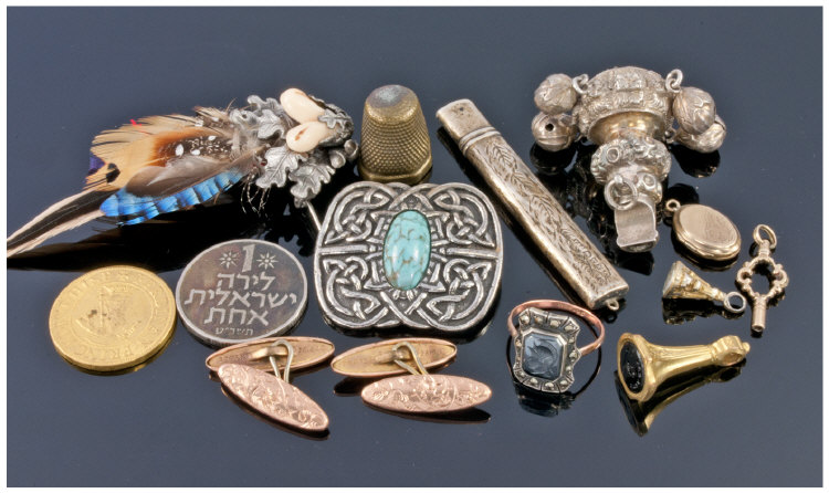 Collection Of 19th/20thC Items And Oddments, Comprising Fob/Key Seals, Brooches, Cufflink`s,