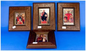 Set Of Four 20thC Russian Framed Icons. Two 7½ x 4½ Inches And Two 6 x 4½ Inches, Broad Frames.