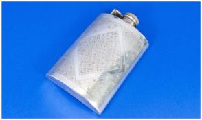 Starling Silver Hip Flask. Height 5¼ Inches, Weight 199 Grammes.