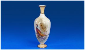 Royal Worcester Handpainted Small Vase `Pheasant in a Woodland Setting.` Signed James Stinton. Dated