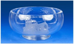 Glass Bowl with etched decoration to front. Engraved St Mary`s Church, Bolsterstone, 14 December