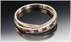 9ct Gold Ruby And Diamond Ring, Fully Hallmarked. Ring Size O.