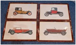 Four Framed Veteran/Classic Car Prints. Showing The Lanchester 1908 (20 H.P) Ford 1911 (Model T),