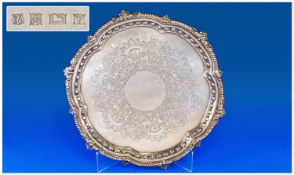 Twentieth Century Fine Silver Shaped Salver/Tray with pie crust border, interspaced with shell and