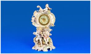 German Volkstedt Late 19th Century Fine Porcelain Figural Clock Case. Decorated with PUTI figures