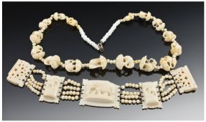 Ivory Good Quality Early 20th Century Elephant Necklace 17`` in length. Plus an ivory elephant and