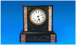 French 19th Century Black & Pink Marble Mantle Clock. Stands 10.75`` in height.