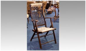 Early 20th Century Beech Framed Folding Chair, padded head rest, slatted back, padded seat,