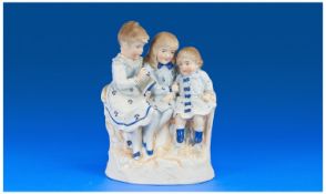 Victorian Fine Gwynesa Bisque Figure Group `3 Little Children` 9.75`` in height.