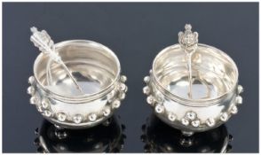 Edwardian Pair of Silver Salts complete with spoons. Makers mark 3.G. Hallmark Birmingham 1904. 81