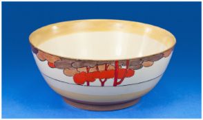 Clarice Cliff Bowl `Coral Firs` Design. Circa 1933-38. 7`` in diameter, 3`` in height.