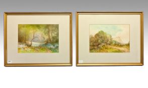 Thomas J Yarwood 1871 - 1946 Pair of Watercolours. Wooded landscapes monogramed and signed to