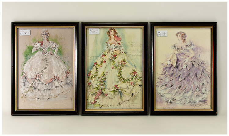 Set of Three Prints by Raymond Hughes, all 33 x 25cms. Based on the design of Crompton and Woodhouse