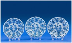 Chinese Kraak-ware Blue and White Dishes circa 1720`s - 1740`s, 3 in total. Old collectors label