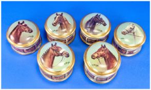 A Collection of Six Fine Bone China oval lidded trinket boxes, featuring portraits of famous