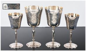 20th Century SIlver Set Of Four Engraved Goblets. Hallmark Birmingham 1972. Tallest Goblet 5.5,