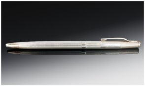 Silver Cased Engine Turned Ball Point Pen, Fully Hallmarked, Monogrammed Cartouche,