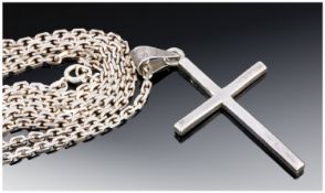A Sterling Silver Cross and Chain, Stamped 925 chain and cross. 25.4 grams.