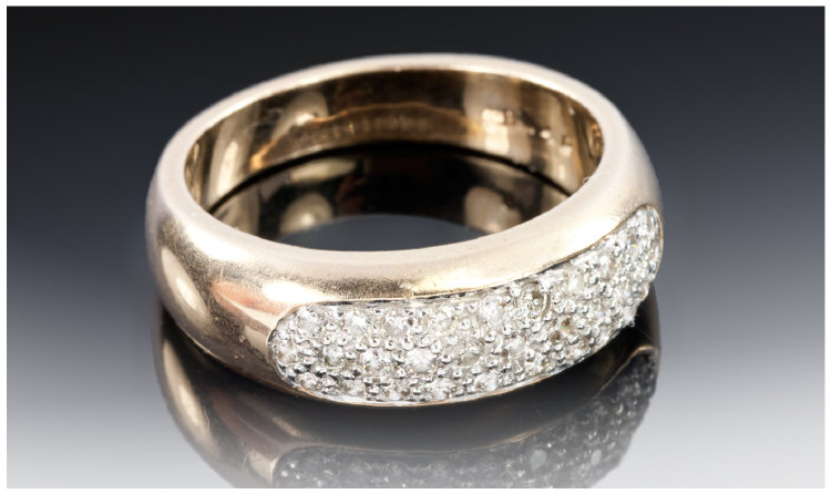 9ct Gold Diamond Band, Pave Set With A Cluster Of Round Modern Brilliant Cut Diamonds, Estimated