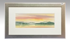 Brian Eden Modern Watercolour. `Lake District Scene with Mountains in Background`. Signed lower