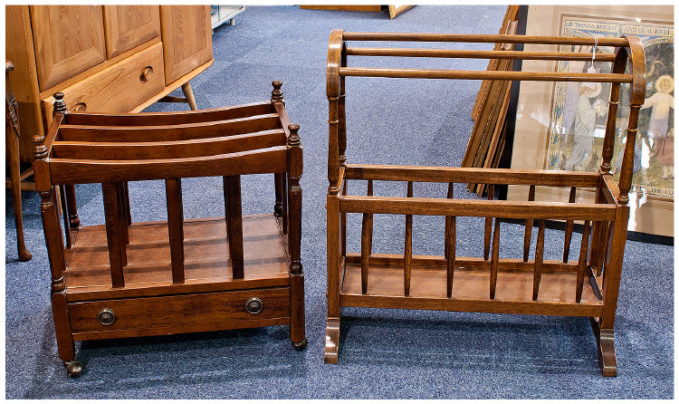 Modern Mahogany Canterbury with single drawer, together with a small magazine rack.