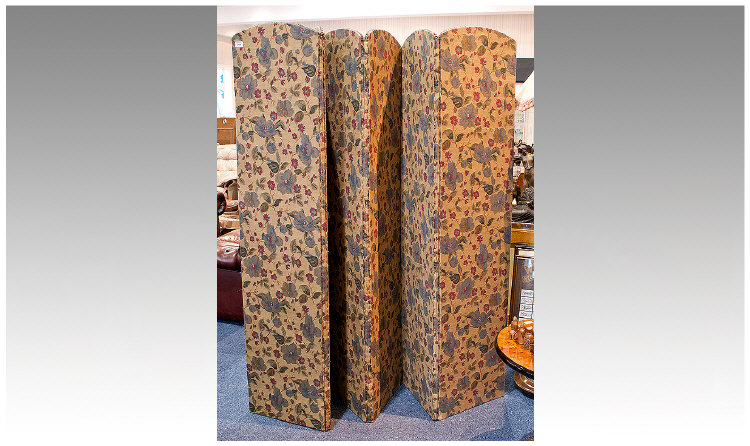 20th Century Six Part Folding Screen, completely covered in Oriental style floral patterned