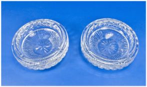 Extremely heavy and fine quality cut glass ashtrays, (7`` Diameter) Star design to base. Waterford
