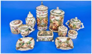 Attractive Collection of Capodimonte, comprising urn shape piece with lid, milk jug, two ashtrays,