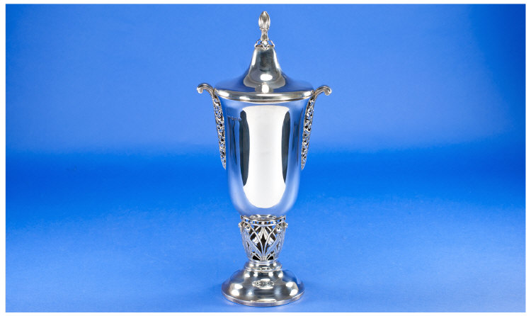 Art Deco Fine Two Handed Lidded Vase with naturalistic design to pedestal and handles. Hallmark