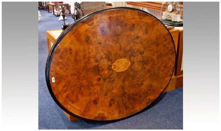 Mid Victorian Walnut Veneered Centre Table Top, of oval form, the top quarter veneered with